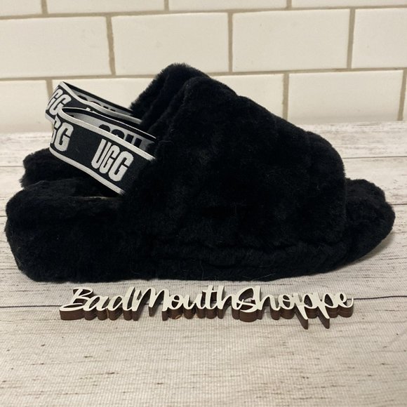 *Ugg Fluff Yeah Slide Black White Women's Size 7 - Picture 3 of 9